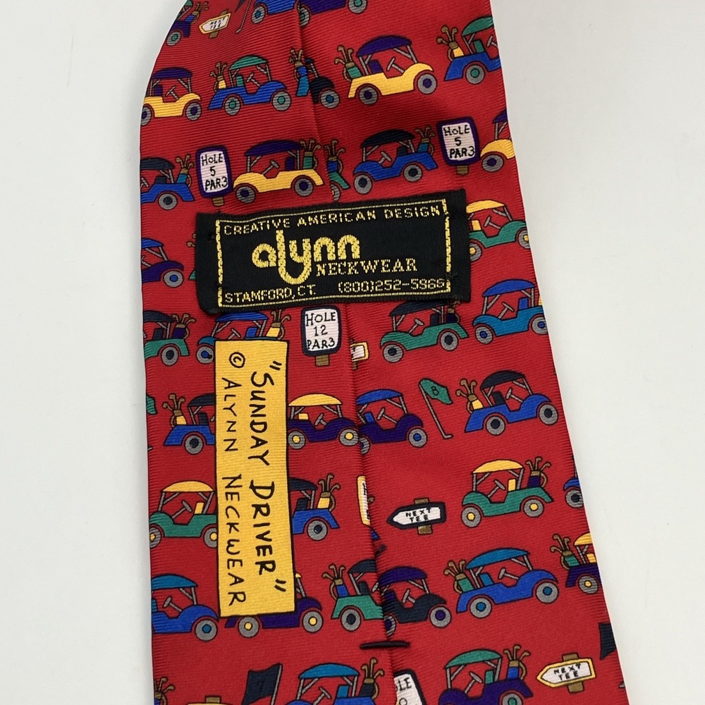 Alynn Neckwear Golf Carts Tie Men OS Red Sunday Driver Quirky Whimsical Novelty